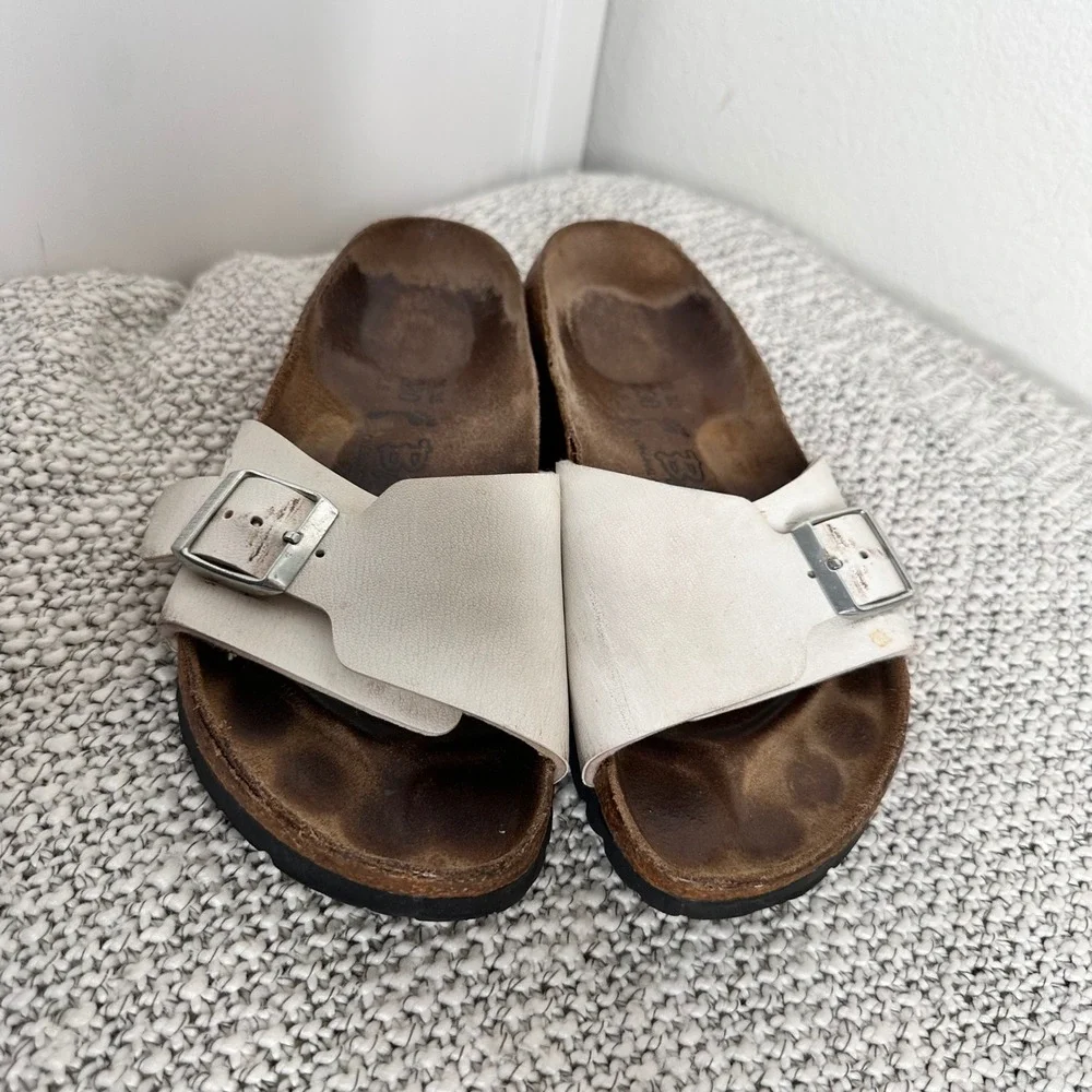Birkenstock Birki's Madrid White Single Strap Buckle Slide Sandals Kids 36 4 4.5